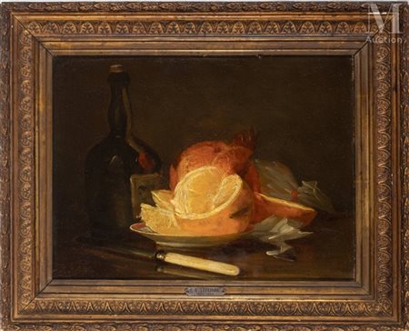 Ernest Eugène LEFEBVRE (1850-1889) Nature morte à l'orange coupée et à la...