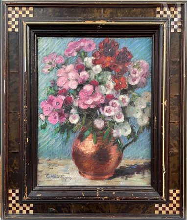 Nelly CATHALA-MONGOIN (1916) Nature morte au pichet de cuivre Huile sur toile...