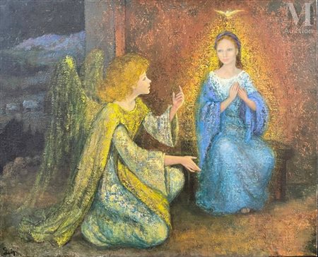 Gin COSTE-CRASNIER (1928) L'Annonciation Huile sur toile Signée en bas à...