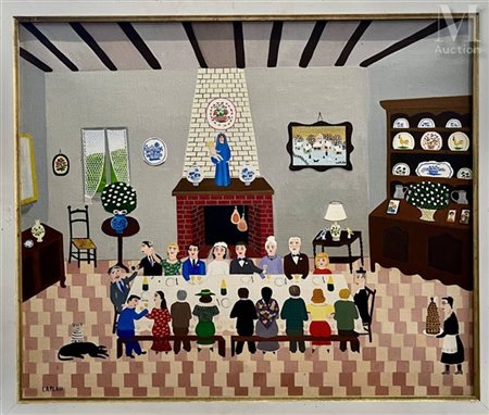 Gérard LAPLAU (1938) Le Repas de noce Huile sur toile Signée en bas à gauche...