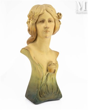 Manufacture GESETZLICH-GESCHÜTZT Buste de femme Plâtre patiné polychrome....