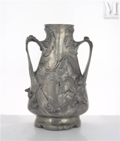 François MADURELL (XIX ème - XX ème siècle) Important vase "Platanes" Étain...