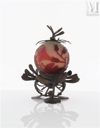 GALLE - Nancy Libellules et Feuilles de nénuphar Rare veilleuse à monture et...