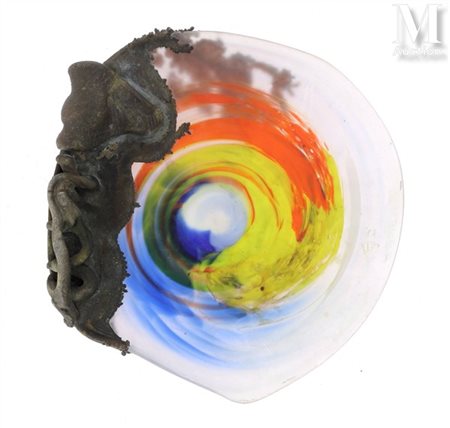 F. SILVIY (XX ème) - Vide poche de Murano Vide poche circulaire mouvementé en...