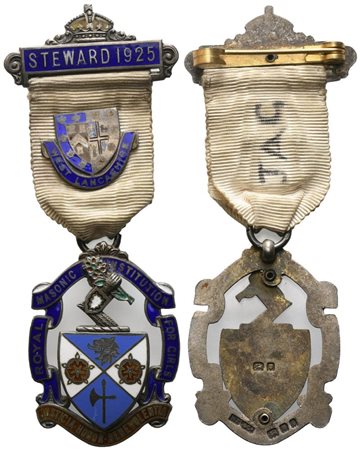  
Medaglia Royal Masonic Institution For Girls, "Justicia Honor Benevolentia", Steward 1925, West Lancashire, AG E Smalti (30,9 x 88,7 mm) 
 