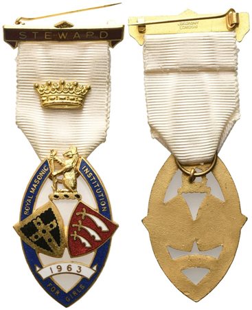  
Medaglia Smaltata Royal Masonic Institution For Girls - 1963, Steward (31 x 82 mm) 
 