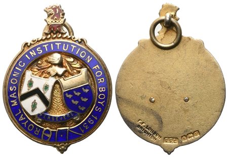 
Medaglia Royal Masonic Benevolent Institution For Boys 1931, "Persevere", AG E Smalti (32,6 mm) 
 