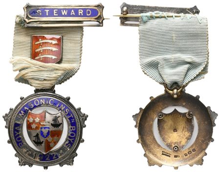  
Medaglia Royal Masonic Inst.n Boys 1922, Steward, AG E Smalti (39 x 77 mm) 
 