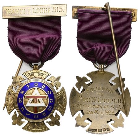  
Medaglia "WANDLE LODGE 515", 1933, AG E Smalti (35,2 x 71 mm) 
 