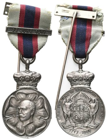  
Medaglia H. R. H. The Duke Of Connaught M. W. G. M., "Audi Vidi Tace", 1717 - 23 June 1917, AG (30 x 80 mm) 
 