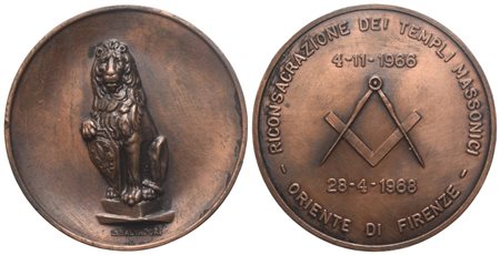 
Medaglia Riconsacrazione Dei Templi Massonici - Oriente Di Firenze, 4/11/1966 - 28/4/1968, AE (46,2 mm) 
 
