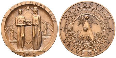  
Medaglia Massoneria Universale Grande Oriente D'Italia An. V. L. 5805, 1970 (40,2 mm) 
 