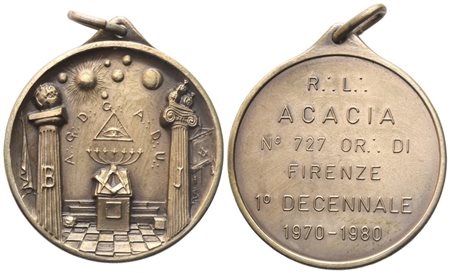  
Medaglia R. L. "Acacia" N° 727 Or. Di Firenze, 1° decennale 1970 - 1980 (36,3 mm) 
 