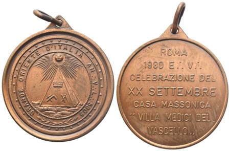  
Medaglia Roma 1980 E. V. Celebrazione Del XX Settembre casa Massonica "Villa Medici Del Vascello" (36 mm) 
 