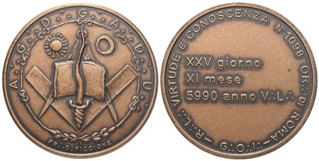  
Medaglia R. L. "Virtute e Conoscenza" N° 1098 Or. Di Roma, AE (35 mm) 
 