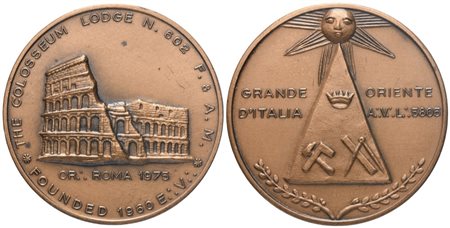  
Medaglia "The Colosseum Lodge" N° 602 F. & A. M. Or. Roma, 1975, AE (40,6 mm) 
 