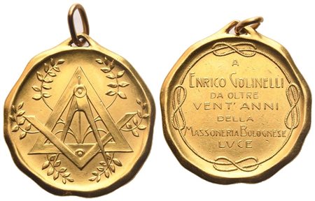  
Medaglia "A Enrico Golinelli da Oltre Vent'Anni della Massoneria Bolognese Luce", AU (27 mm) 
 