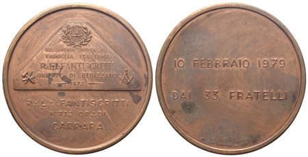  
Medaglia R. L. "Fantiscritti" N° 732 Or. Di Carrara, 10 Febbraio 1979 dai 33 Fratelli, AE (51,3 mm) 
 