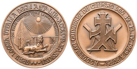  
Medaglia Gran Loggia d'Italia Degli Ant. Lib. Accett. Massoni, Assemblee Generale Du Clipsas Des 12 - 13.IV.1969 A Rome (50 mm) 
 