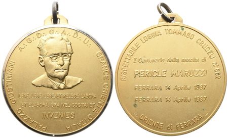  
Medaglia I° Centenario Della Nascita Di Pericle Maruzzi 1887 - 1987 Oriente di Ferrara, AG (50,5 mm) 
 