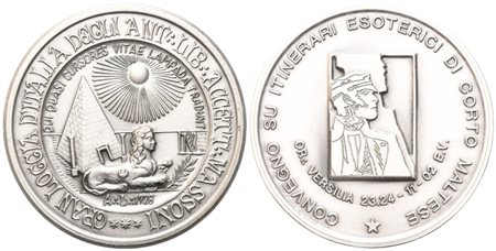  
Medaglia Gran loggia d'Italia Degli Ant. lib. Accett. massoni, Convegno Su Itinerari Esoterici Di Corto Maltese, Or. Versilia 23.24 - 11 - 02 E. V. (50,6 mm) 
 