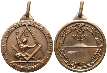  
Medaglia R. L. "Conoscenza" N° 1001 Or. Di Pavia, AE (51,2 mm) 
 
