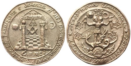  
Medaglia R. L. "Tradizione e Scienza" N° 1123 Or. Di Roma, X Giorno - I Mese 5992 A. V. L. (46 mm) 
 