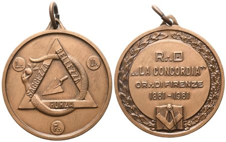  
Medaglia R. L. "La Concordia" Or. Di Firenze 1861 - 1961, AE (41,5 mm) 
 