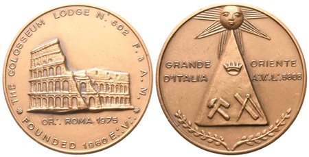 
Medaglia "The Colosseum Lodge" N° 602 F. & A. M., Founded 1960 E. V., 1975, AE (40 mm) 
 