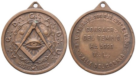  
Medaglia R. L. 130 - R. L. 396 - R. L. 397 - R. L. 703 - Valle Del Cornia, Consacr. Del Tempio A. 5990 V. L. (36 mm) 
 