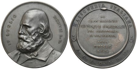  
Medaglia Massoneria Italiana, Al Gran Maestro Giuseppe Garibaldi Pel Centenario Di Sua Nascita (55 mm) 
 