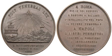  
Medaglia G. Ricciardi Contro Concilio Vaticano I°, AE (44 mm) 
 