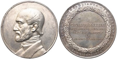  
Medaglia Massoneria Italiana "A Giuseppe Mazzini Nel Primo Centenario Dalla Sua Nascita" XXII Giugno MCMV (55,4 mm) 
 