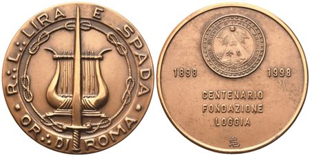  
Medaglia R. L. "Lira E Spada" Or. Di Roma, 1898 - 1998 Centenario Fondazione Loggia (51,2 mm) 
 