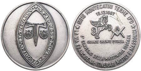  
Medaglia 51016 Montecatini Terme (PT) - La Via Francigena: Itinerari Mistici e Massonici, 4° Convegno Della Massoneria Toscana, 13-12-1997 (60 mm) 
 