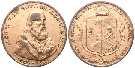  
Medaglia "Albert Pike" Sov. Gr. Comm. S. M. J. 1809 - 1891, 3° Grado Maestro Libero Muratore (40,4 mm) 
 