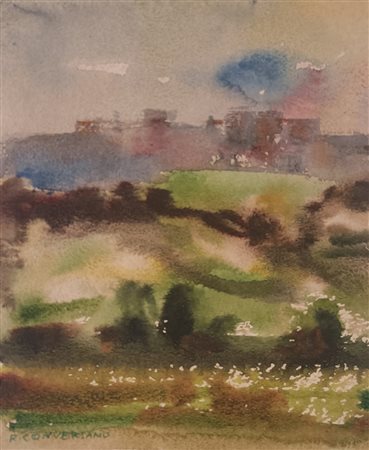 CONVERSANO ROMANO Rovigno in istria (Croazia) 1920 Paesaggio Acquarello su...