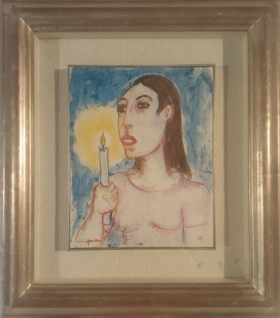 MIGNECO GIUSEPPE Messina (Me) 1903 Figura 1970 China colorata su carta...