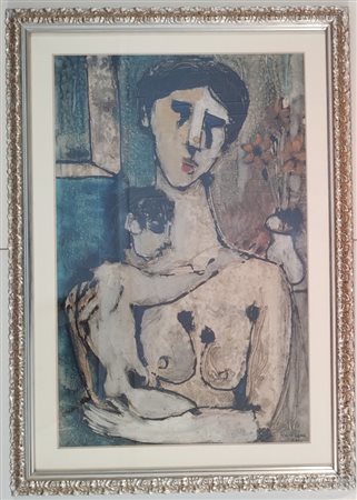 LANDI BRUNO Roma (RM) 1941 Maternità 1972 Olio materico su cartone....