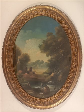 MARTINI BRUNO Murano (Ve) 1911 Paesaggio con figura e ruderi Olio su tela...