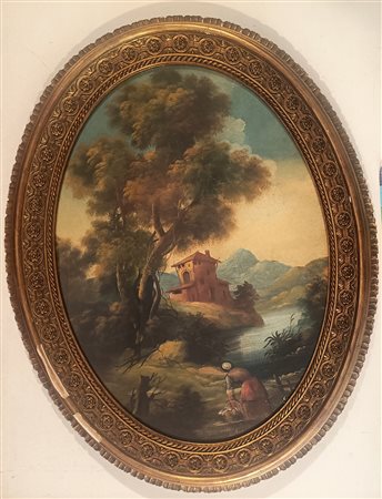 MARTINI BRUNO Murano (Ve) 1911 Paesaggio con figura e ruderi Olio su tela...