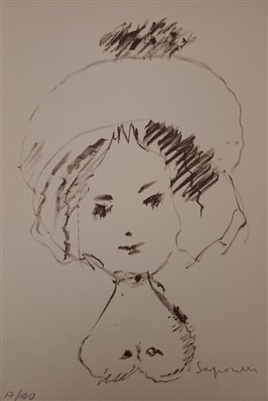 SAPORETTI ADOLFO Ravenna (Ra) 1910 Signora 1970 Litografia su carta es....