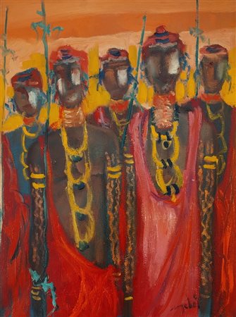 MELZI GIORGIO Milano (Mi) 1944 Masai Olio su tela 40,00x30,00 Al retro Firma...