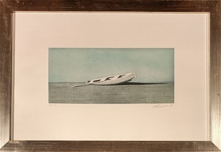 LAZZARO WALTER Roma (Roma) 1914 Barca sulla spiaggia Incisione acquatinta su...