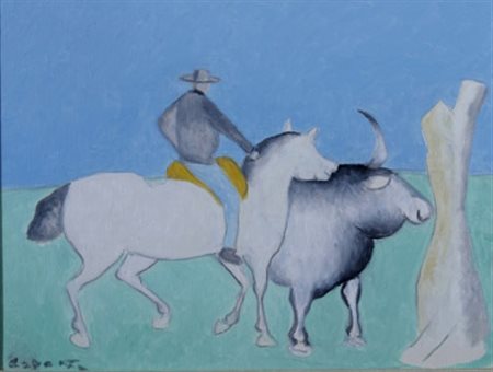 CESETTI GIUSEPPE (Tuscania 1902 - Tuscania 1990) “Bue e cavallo con fantino”...