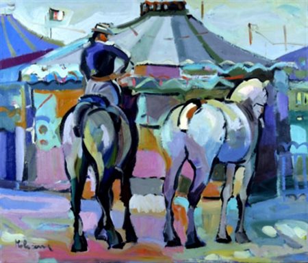 MALACARNE CLAUDIO (Mantova 1956) “Circo n°3” 2000 Olio su tela cm. 60x70...