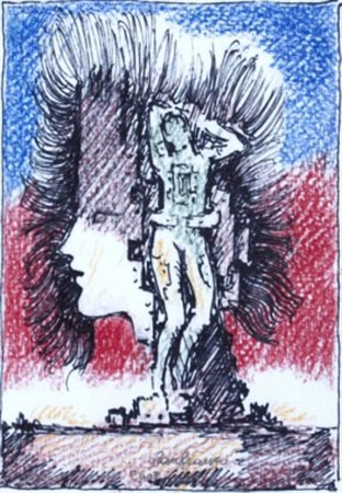 LANFRANCO (Quingentole 1920) “Nudo con figura” Tecnica mista su carta cm....