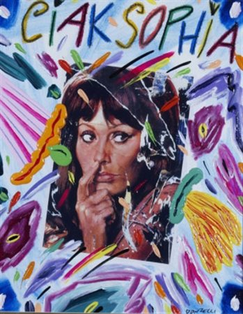 DONZELLI BRUNO (Napoli 1941) “Ciak Sophia” Tecnica mista su tela cm. 40x50...