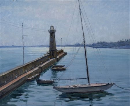 BONATTI VITTORIO ( 1890) “Desenzano la lanterna” Olio su tavola cm. 40x50...