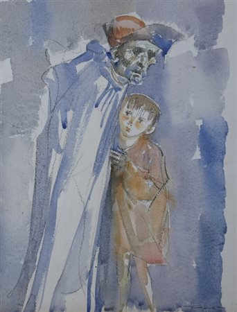 LONGARETTI TRENTO (Treviglio 1916) “Uomo con fancillo” Pastello cm. 49,5x38...